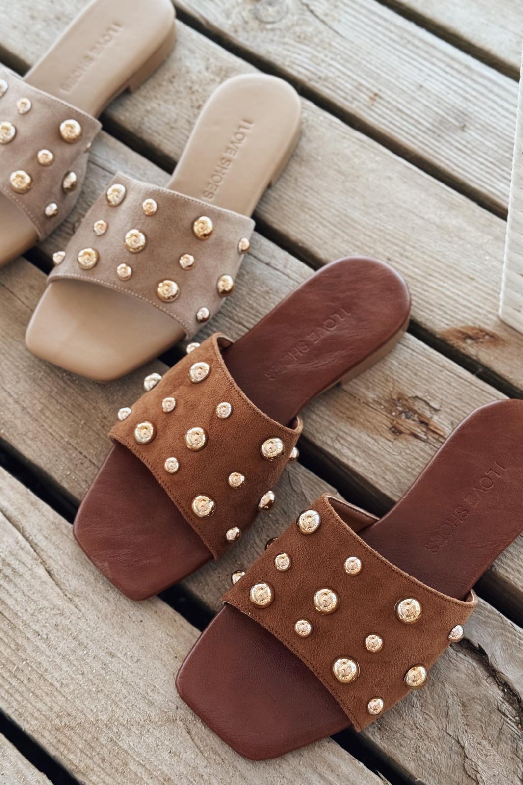 Neslor Süet Nude Troklu Kadın Terlik - ILOVESHOES
