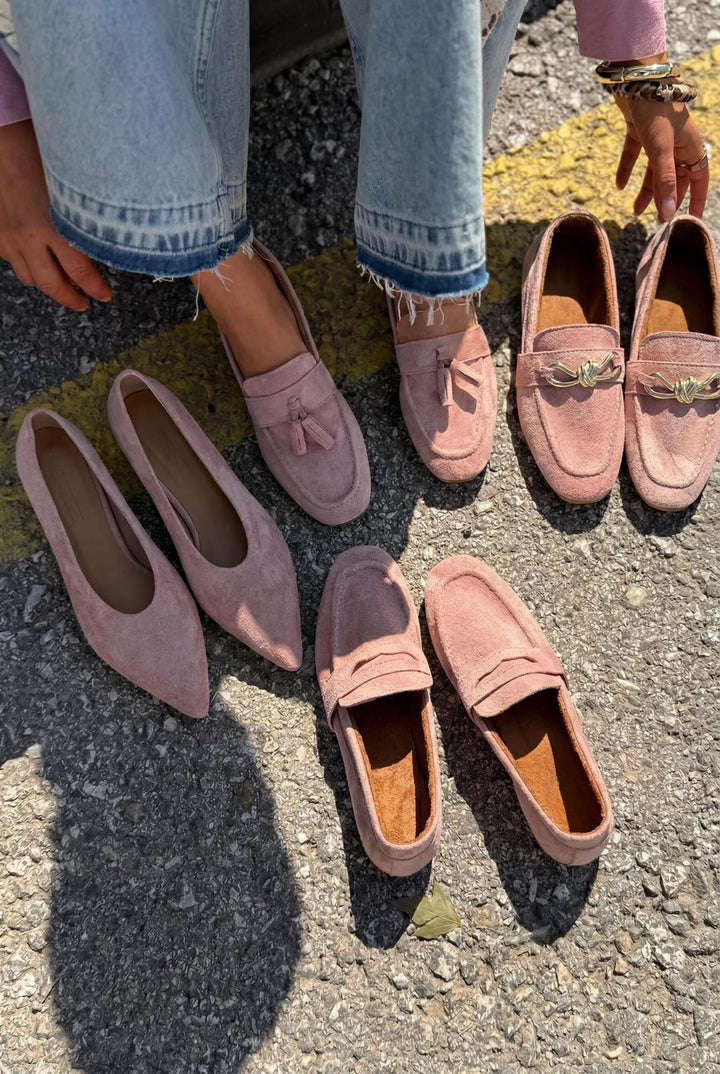 Seranis Hakiki Deri Stiletto Pudra Süet - ILOVESHOES