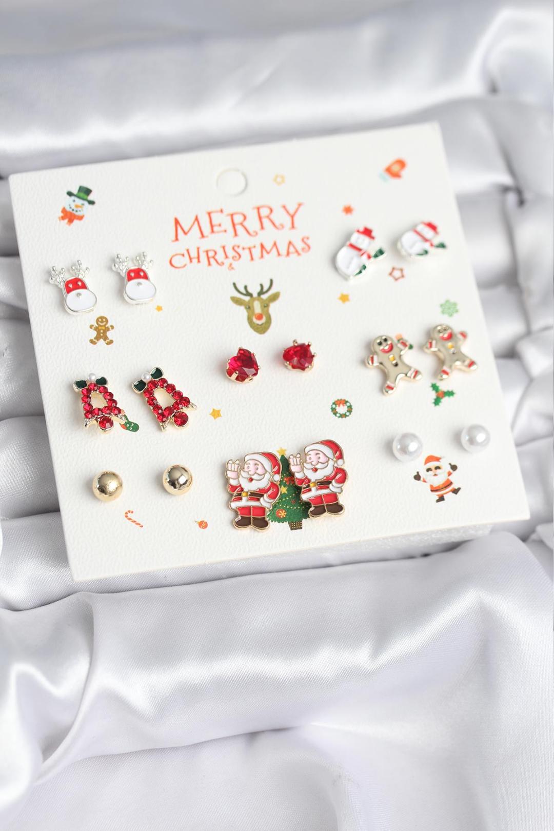 ILS - 1081 Kadın Küpe Seti 8 Çift Yılbaşı Teması - 1 - ILOVESHOES