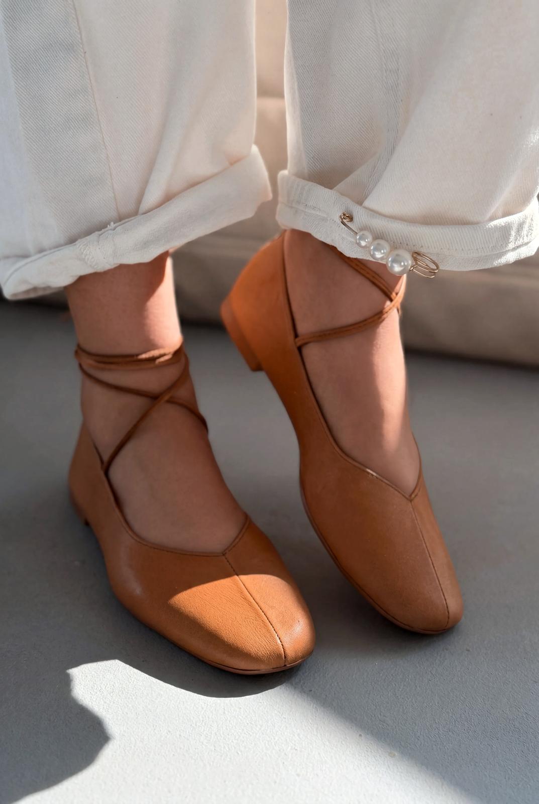Morven Hakiki Deri Taba Kadın Babet - ILOVESHOES