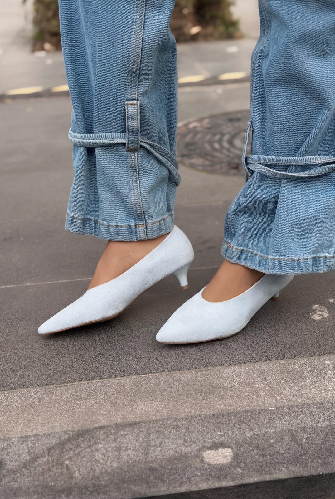 Seranis Hakiki Deri Stiletto Bebek Mavisi Süet - ILOVESHOES