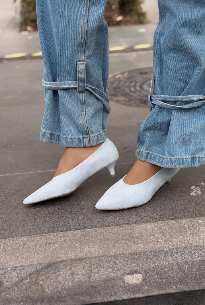 Seranis Hakiki Deri Stiletto Bebek Mavisi Süet - ILOVESHOES