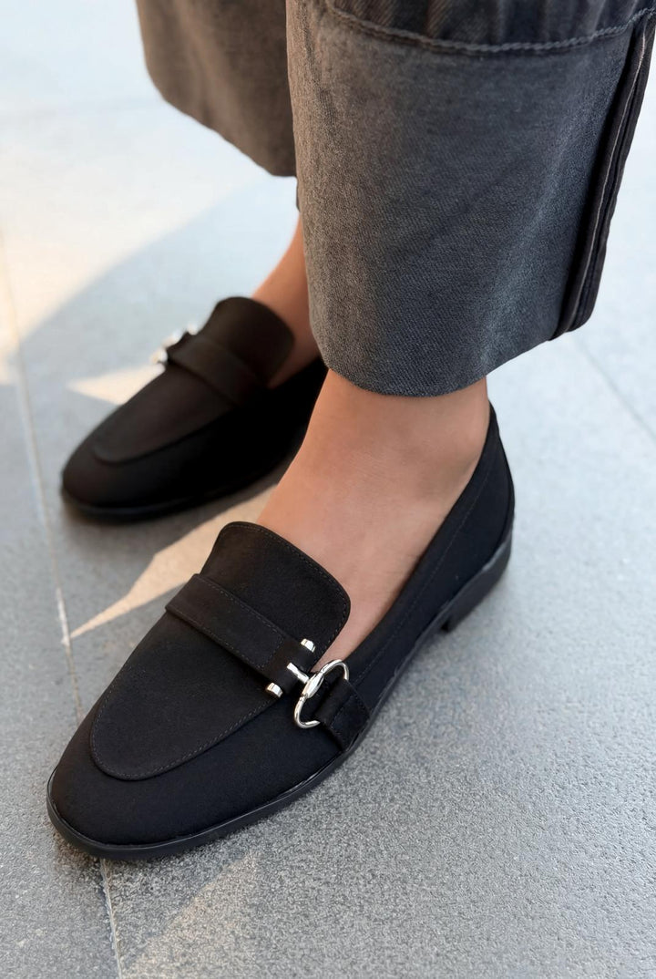 Torlax Kadın Loafer Siyah Saten - ILOVESHOES