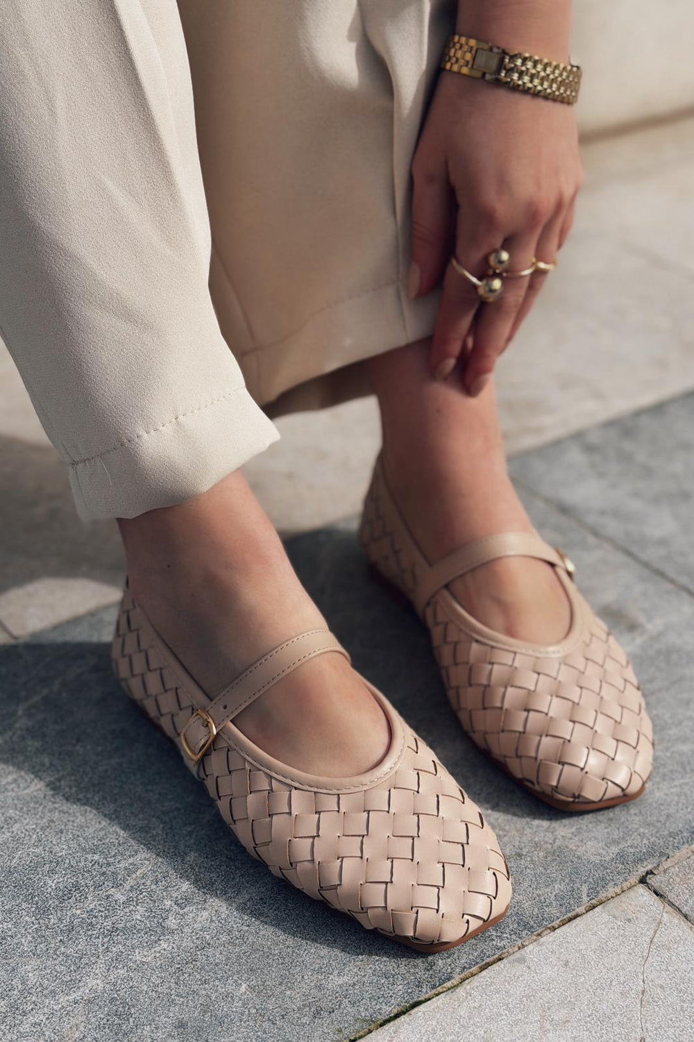 Roselle Kadın Babet Nude Mat Deri - ILOVESHOES