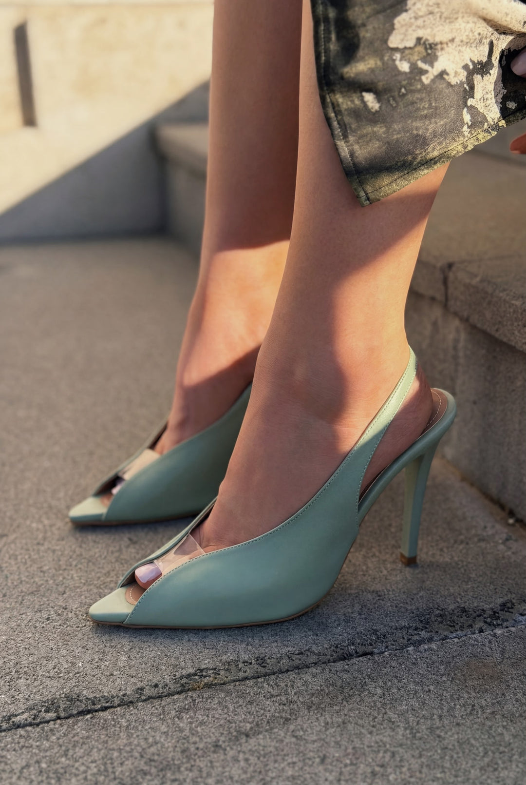 Marvello Su Yeşili Mat Deri Kadın Topuklu Sandalet - ILOVESHOES