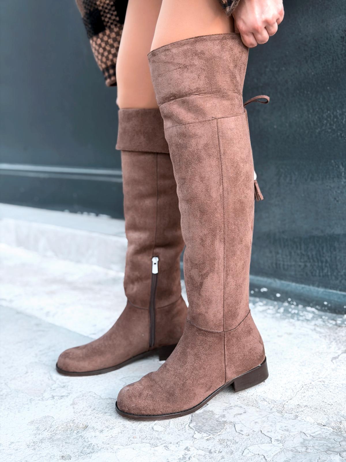 Jolvern Kadın Çizme Kahverengi Süet Püskül Detaylı - ILOVESHOES