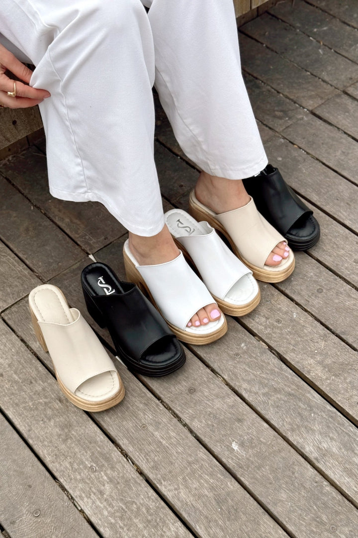Velseya Mat Deri Kadın Topuklu Terlik Siyah - ILOVESHOES Türkiye