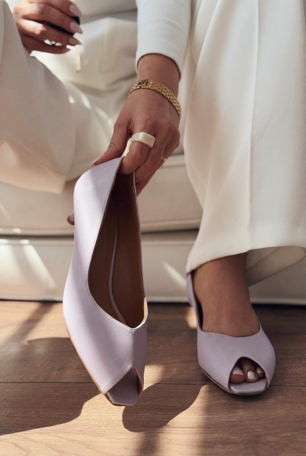 Norvion Hakiki Deri Lila Mat Deri Kadın Topuklu Ayakkabı - ILOVESHOES