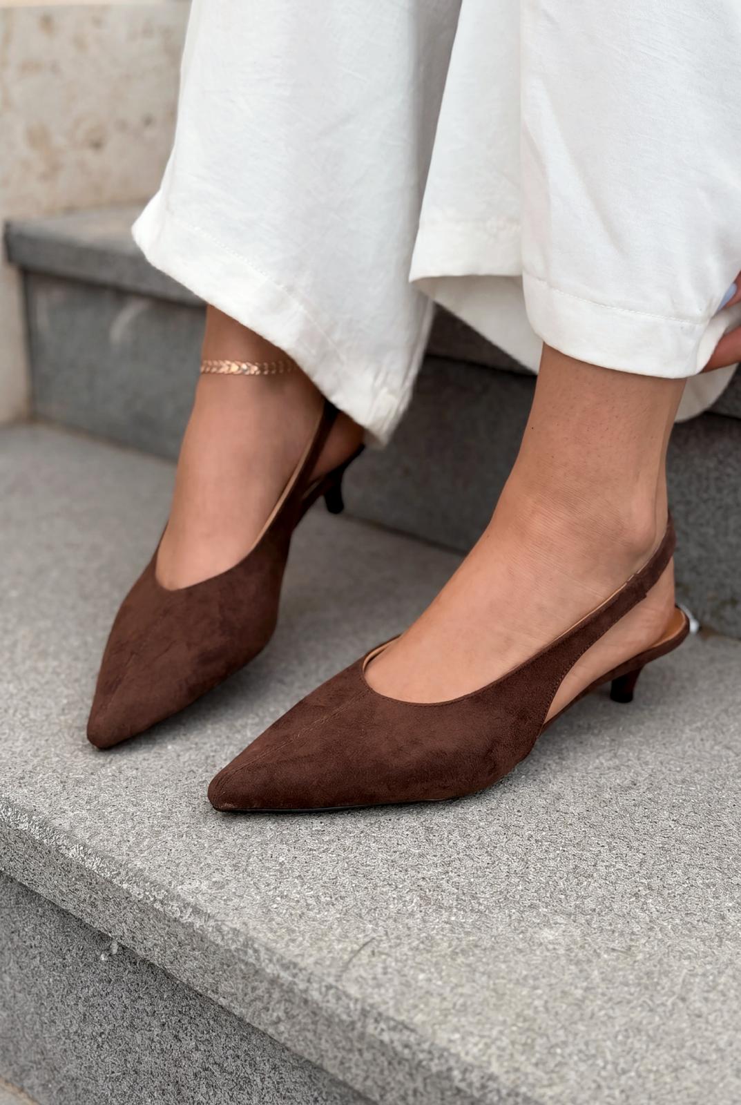 Selor Hakiki Deri Acıkahve Süet Kadın Stiletto - ILOVESHOES
