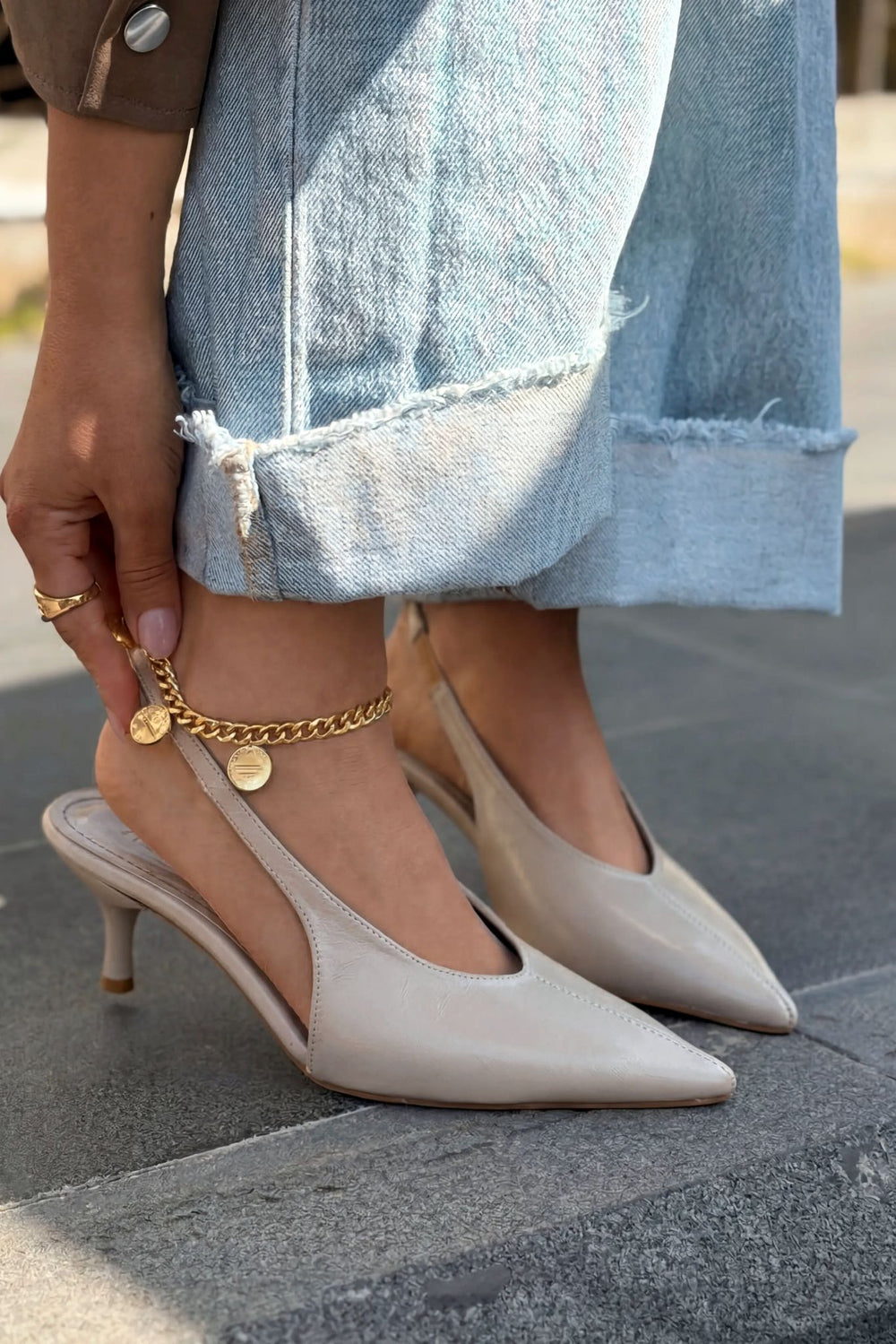 Navore Stiletto Bej Kırışık Deri - ILOVESHOES