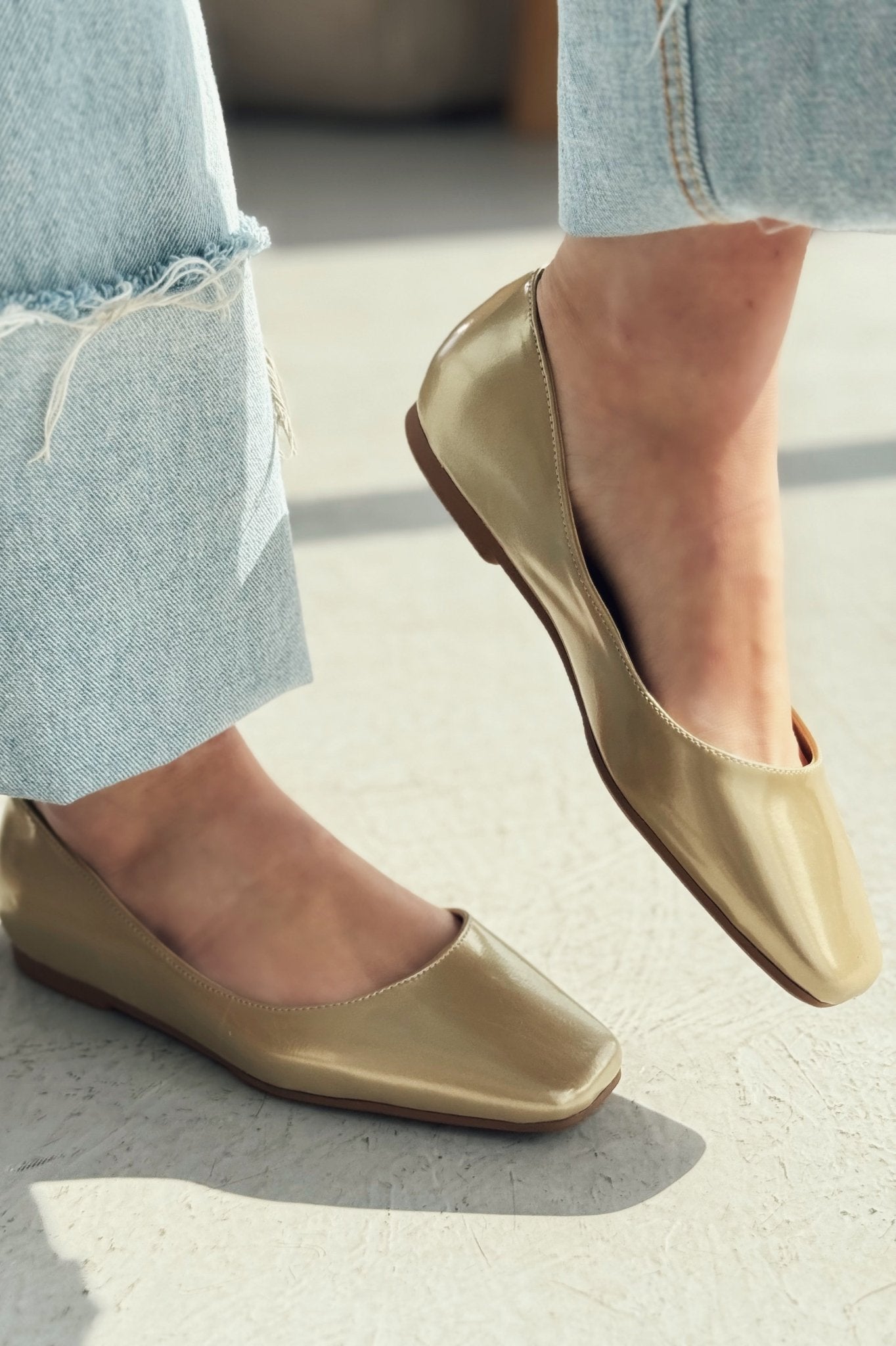 Canris Mat Gold Küt Burun Mary Jane Babet - ILOVESHOES