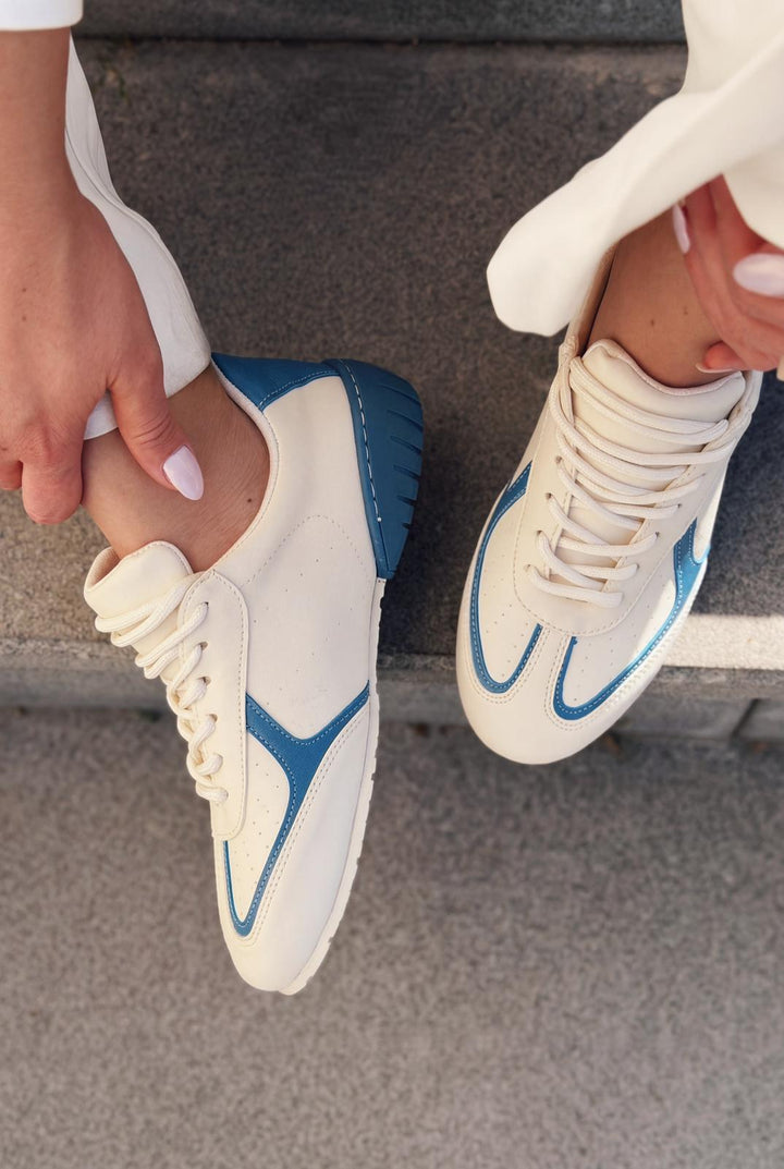 Rosven Mavi Mat Deri Kadın Spor Ayakkabı - ILOVESHOES