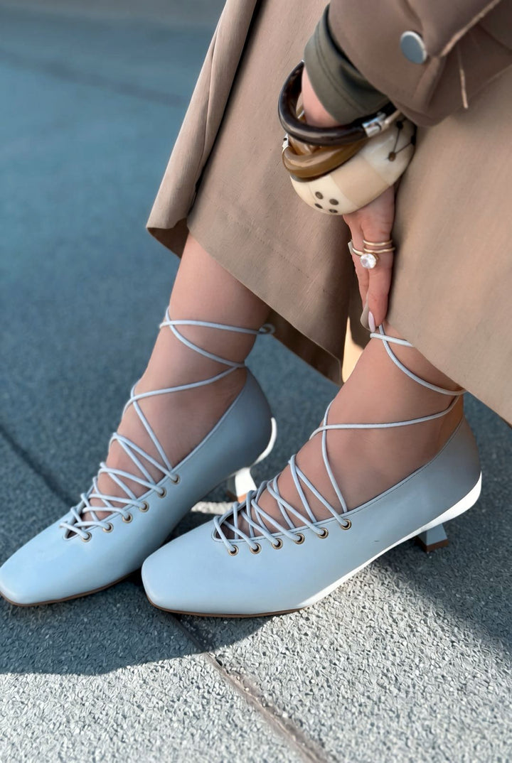 Sernis Bebek Mavisi Mat Deri Kadın Topuklu Ayakkabı - ILOVESHOES