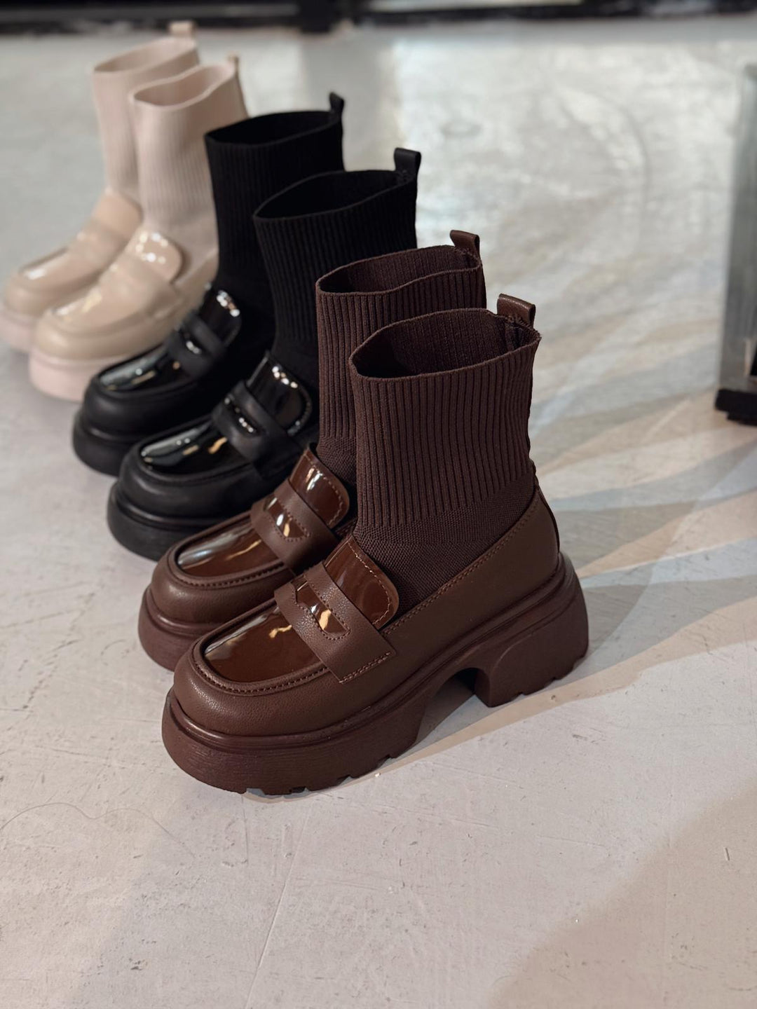 Celora Kadın Kalın Taban Bot Acıkahve Triko - ILOVESHOES