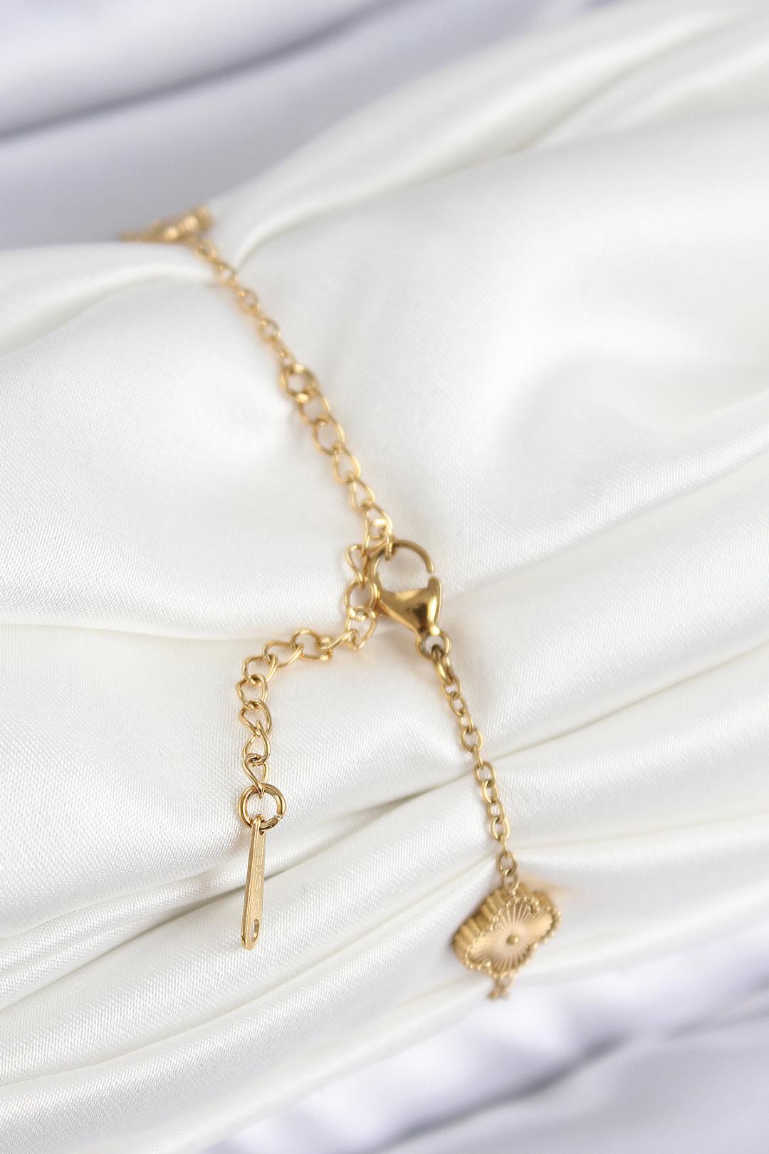 ILS - 1024 Kadın Bileklik Gold Çelik Yoncalı - ILOVESHOES