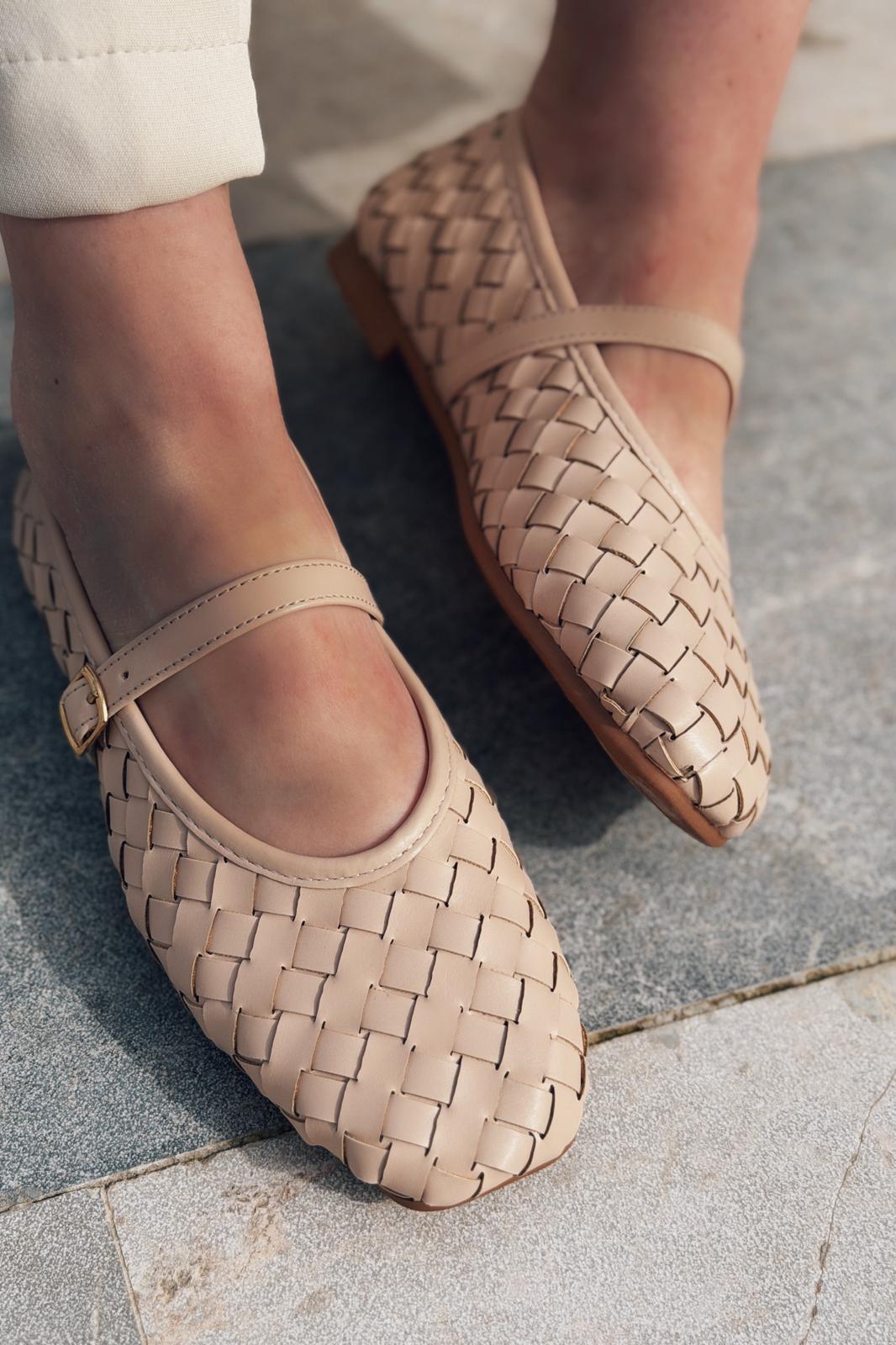 Roselle Kadın Babet Nude Mat Deri - ILOVESHOES