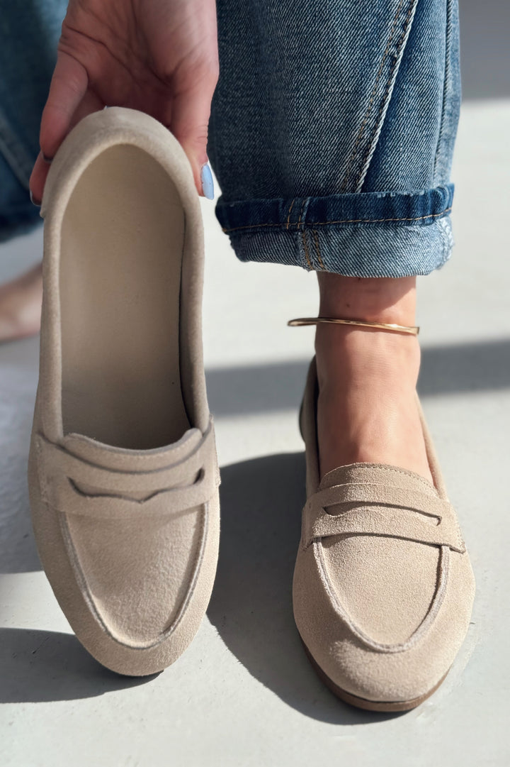 Lemor Hakiki Süet Kadın Loafer Bej