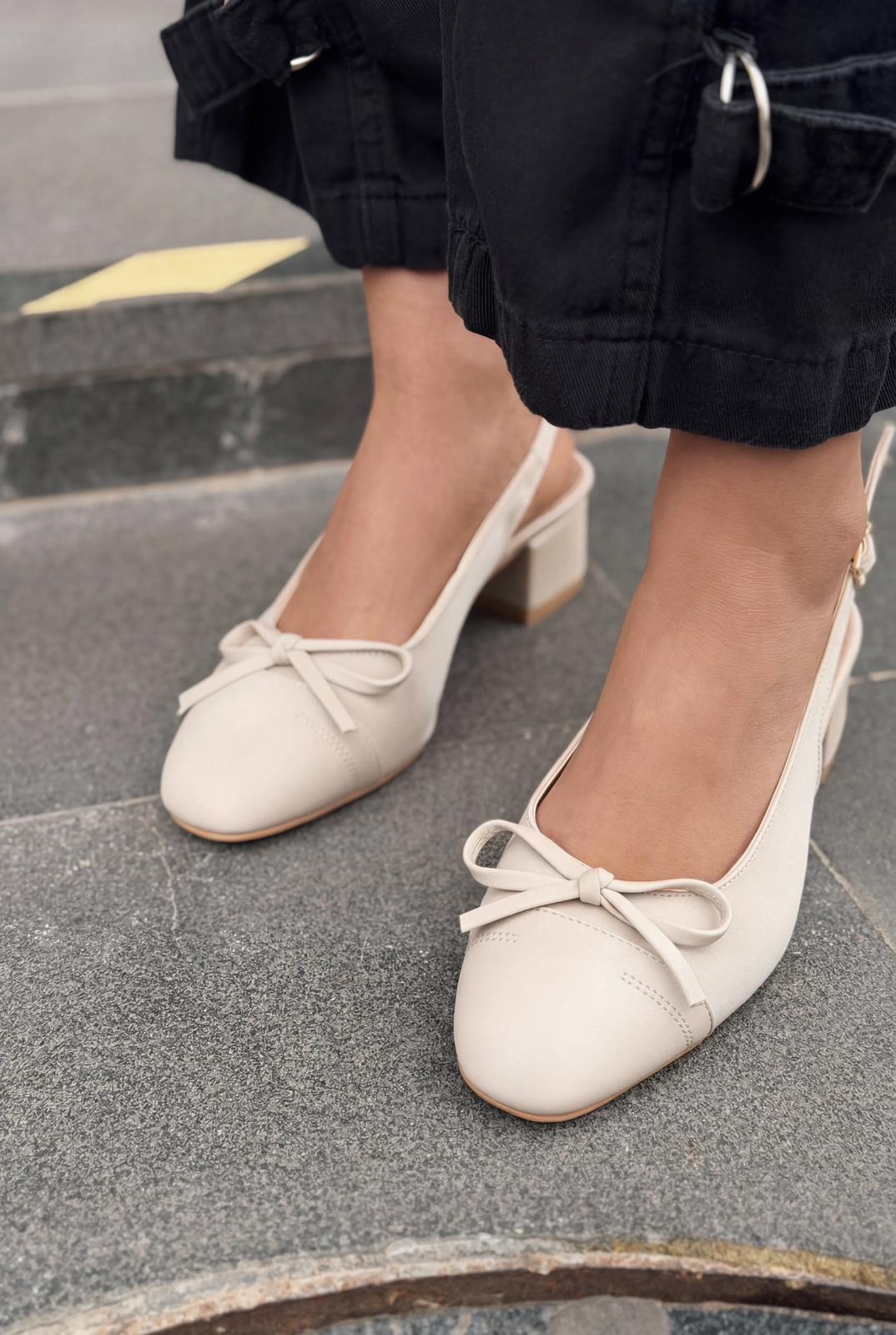 Rivka Mary Jane Topuklu Ayakkabı Bej Saten - ILOVESHOES