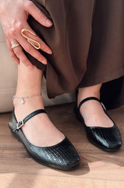 Edwons Parlak Deri Kadın Babet Siyah - ILOVESHOES
