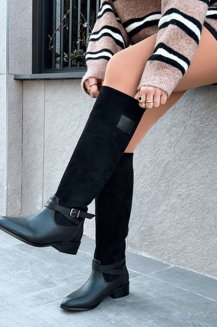 Clains Mat Deri Siyah Kadın Çizme - ILOVESHOES