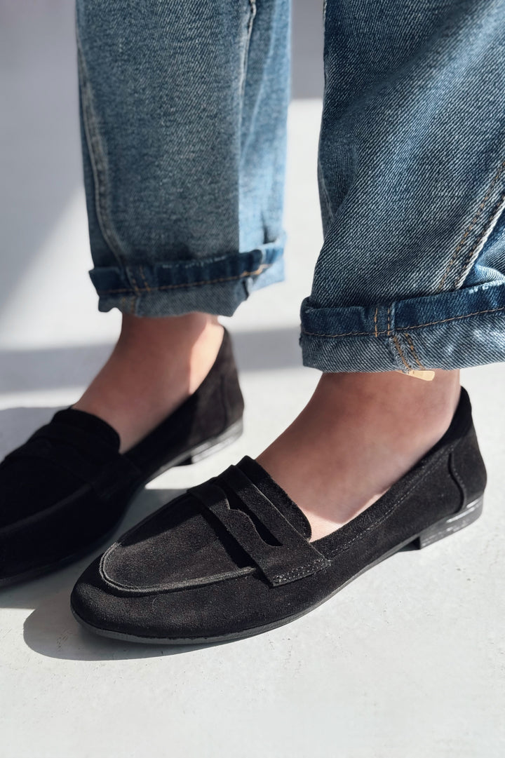 Lemor Hakiki Süet Kadın Loafer Siyah