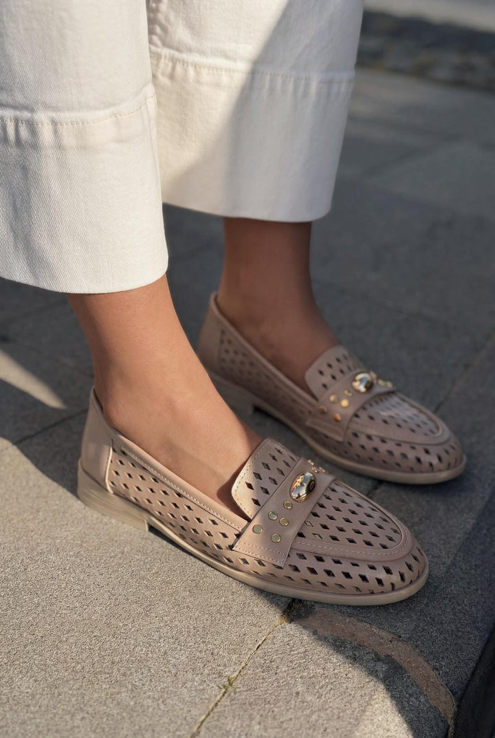 Ardion Kadın Loafer Bej Mat Deri - ILOVESHOES