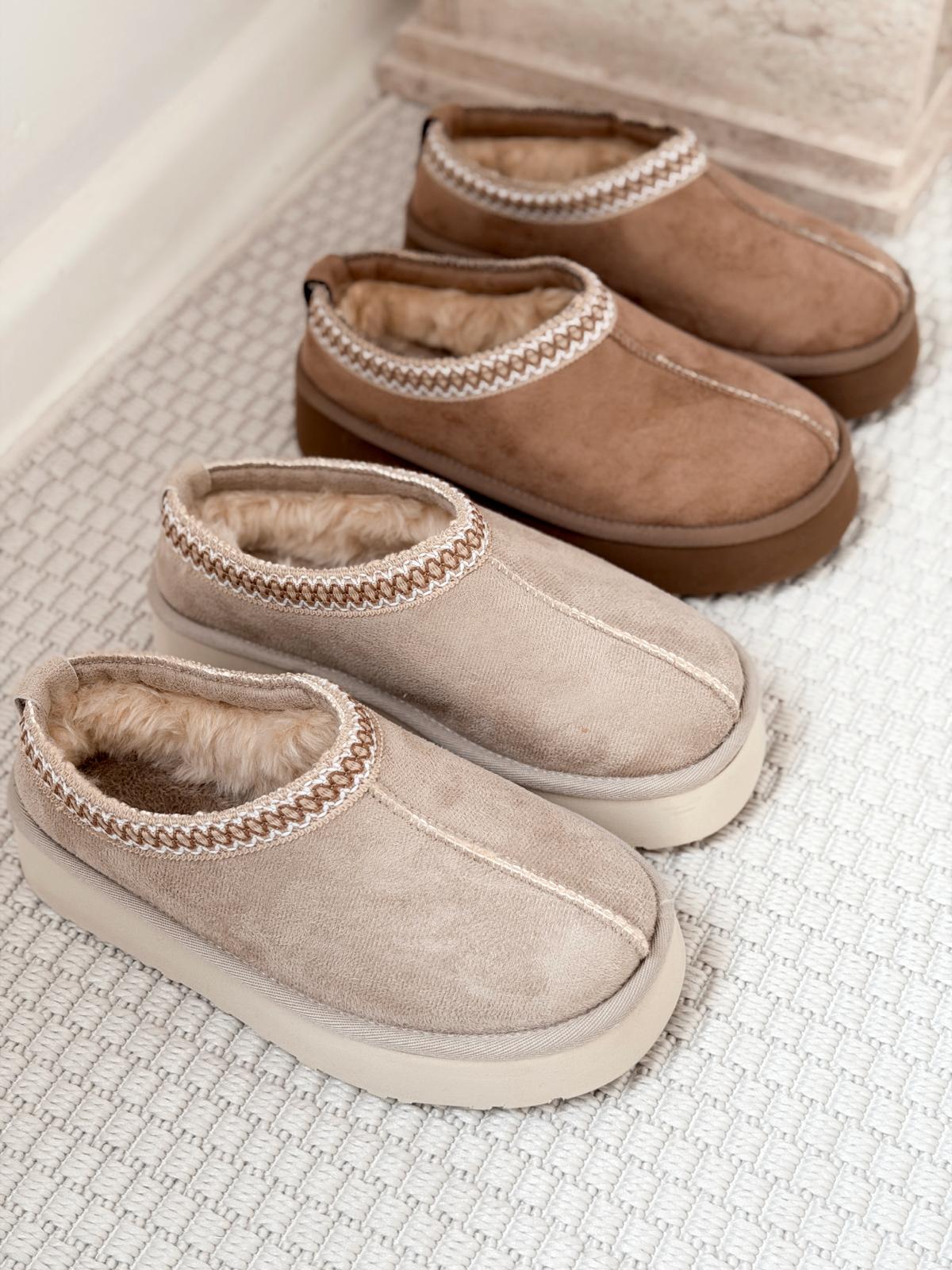 Lefani Kadın İçi Tüylü Terlik Bej Süet - ILOVESHOES