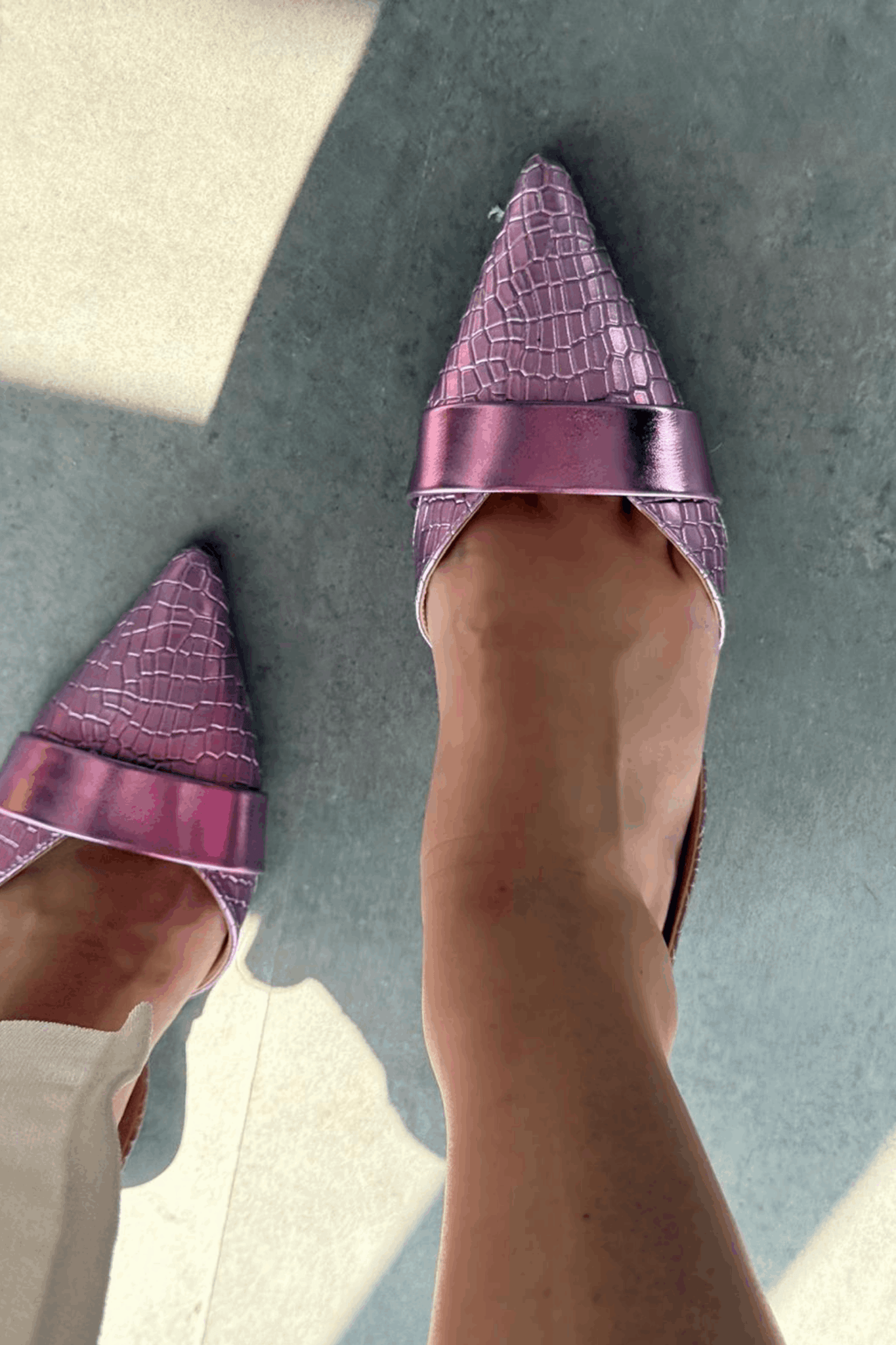 Midans Parlak Deri Kısa Topuklu Stiletto Pembe - ILOVESHOES