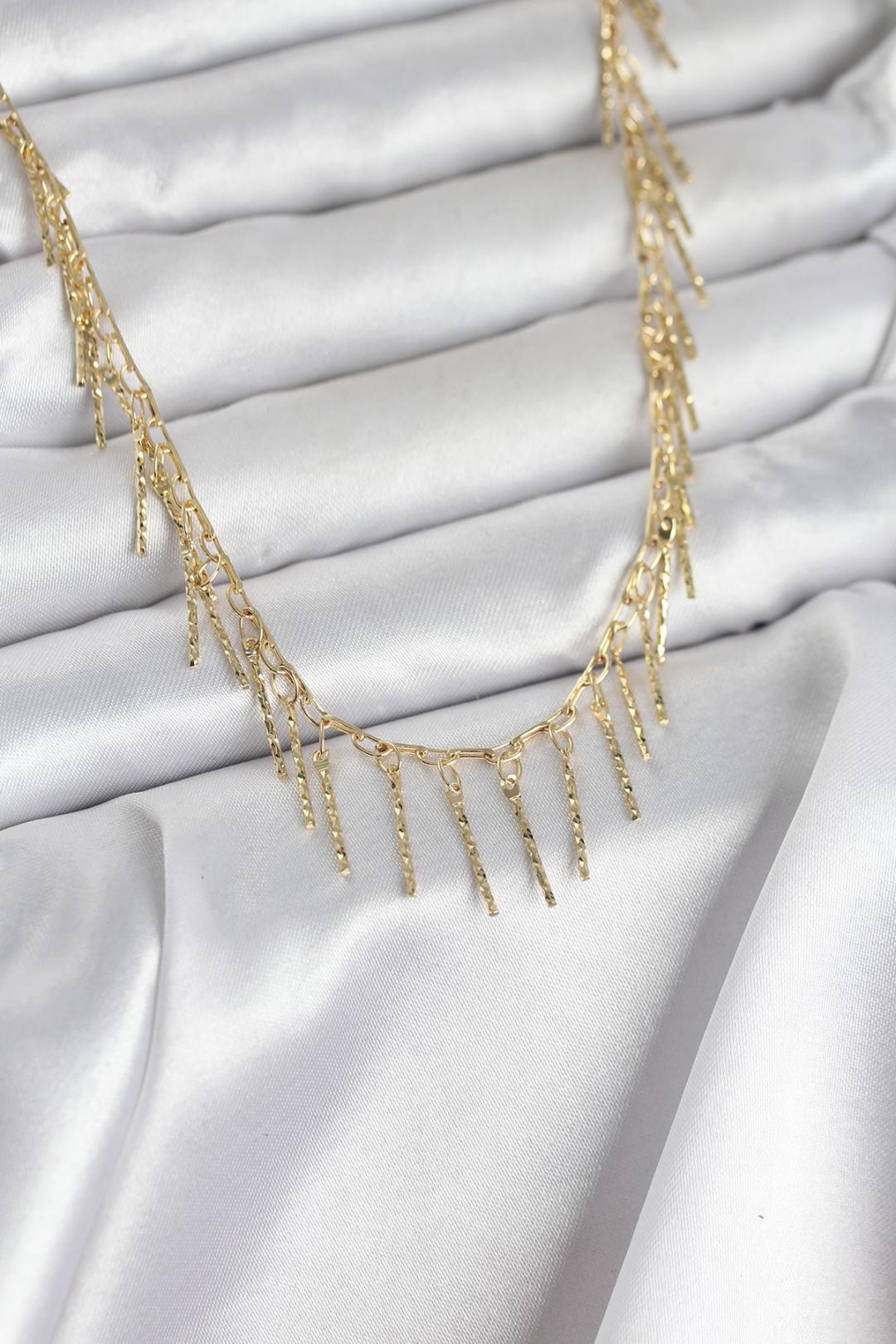 ILS - 1116 Kadın Kolye Gold Pirinç Saçaklı - ILOVESHOES