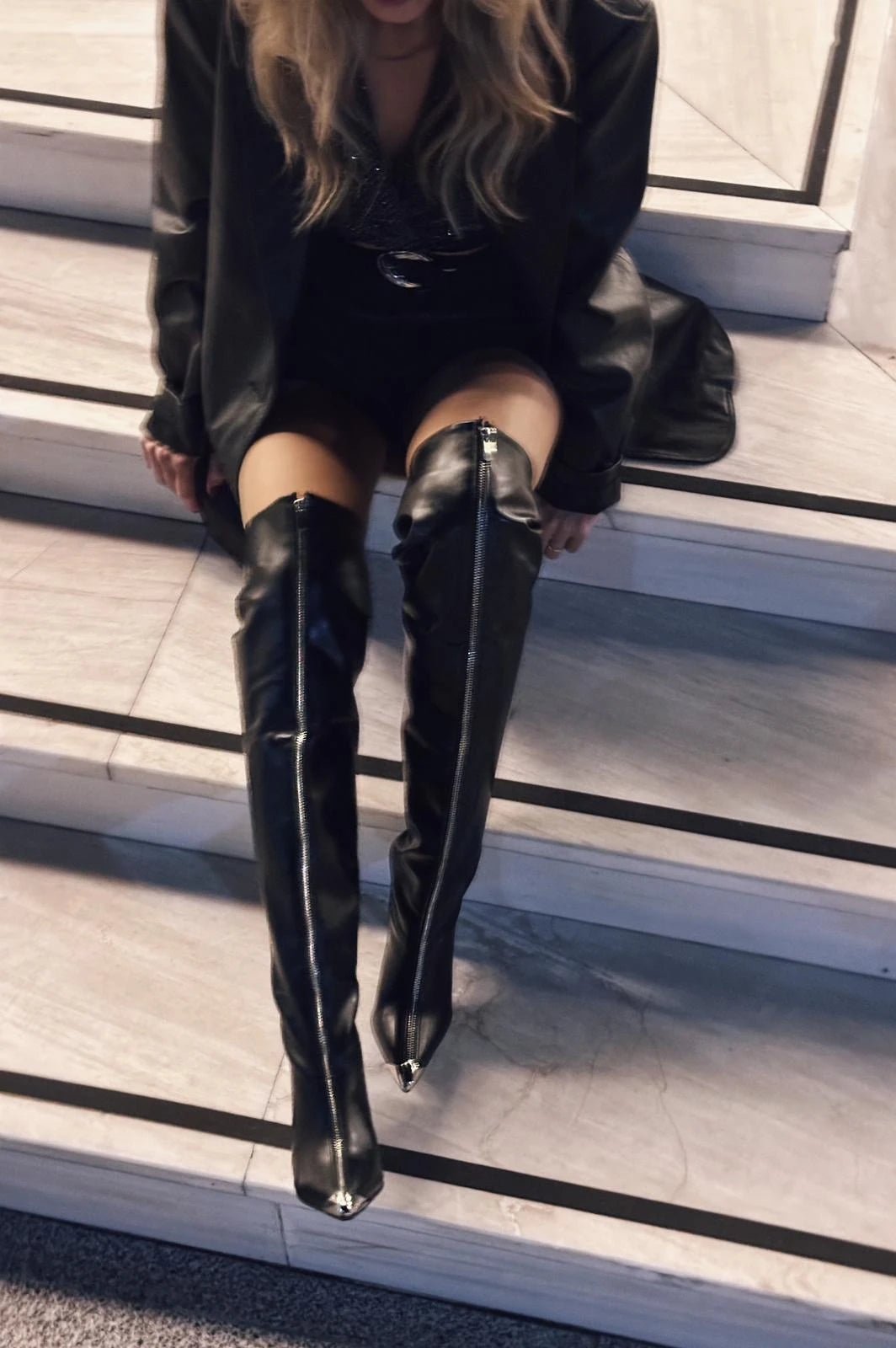 Lovren Mat Deri Fermuar Detaylı Çizme Siyah - ILOVESHOES