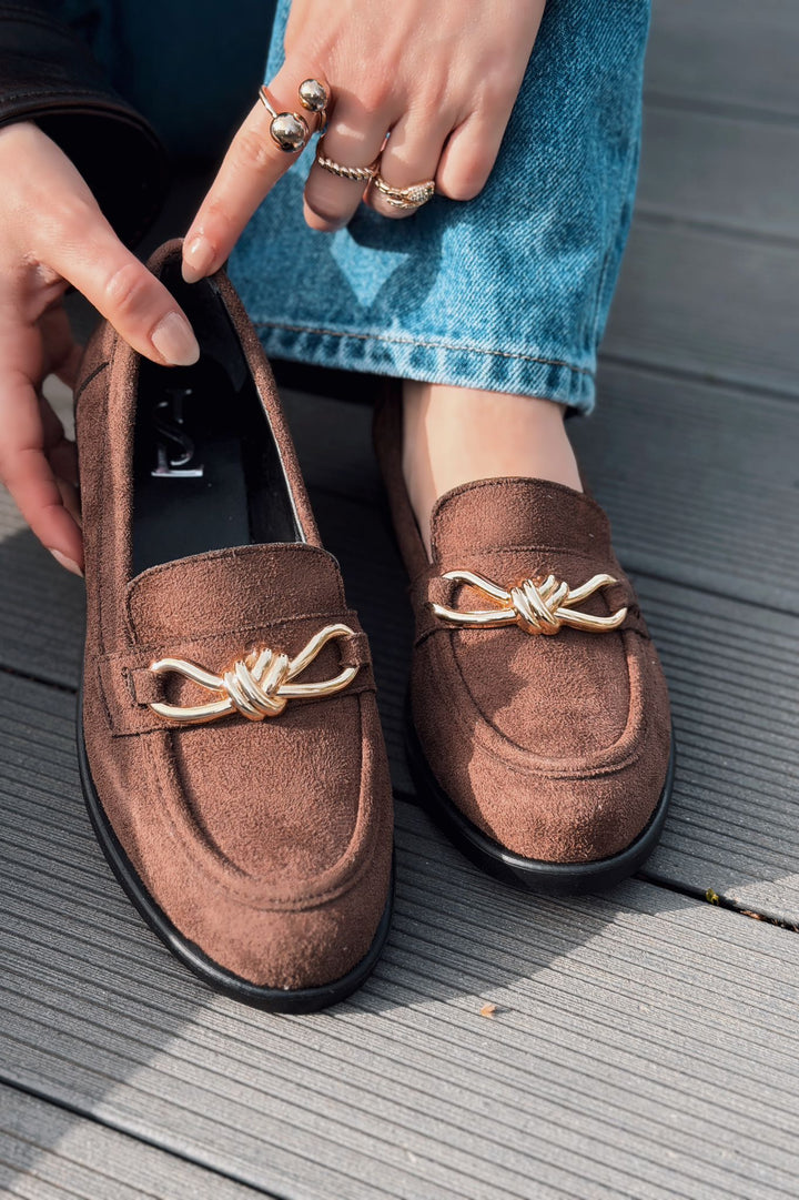 Norel Kadın Loafer Acıkahve Süet Fiyonk Detaylı - ILOVESHOES