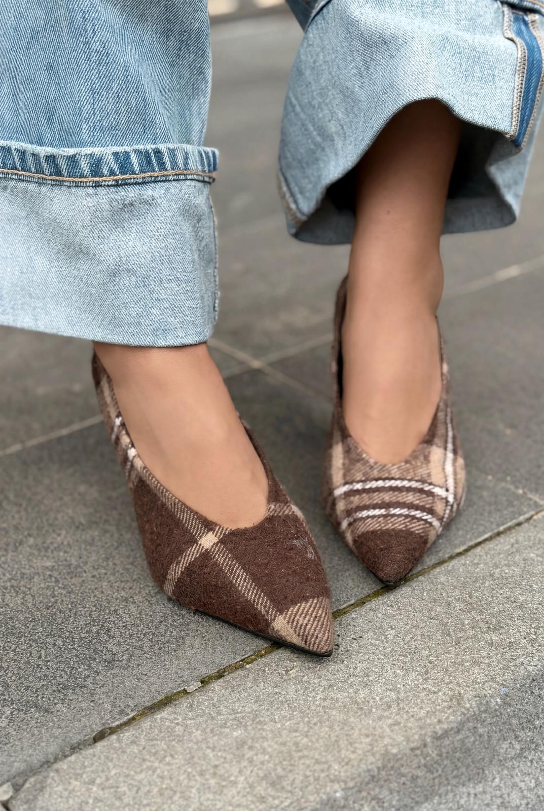 Kairo Kahverengi Tüvit Kumaş Kadın Stiletto - ILOVESHOES