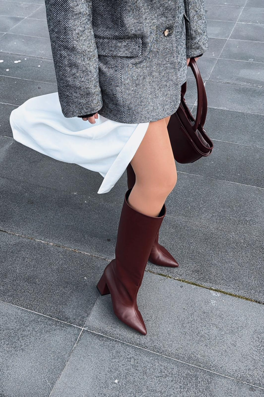 Jarlene Kadın Topuklu Çizme Bordo Mat Deri - ILOVESHOES