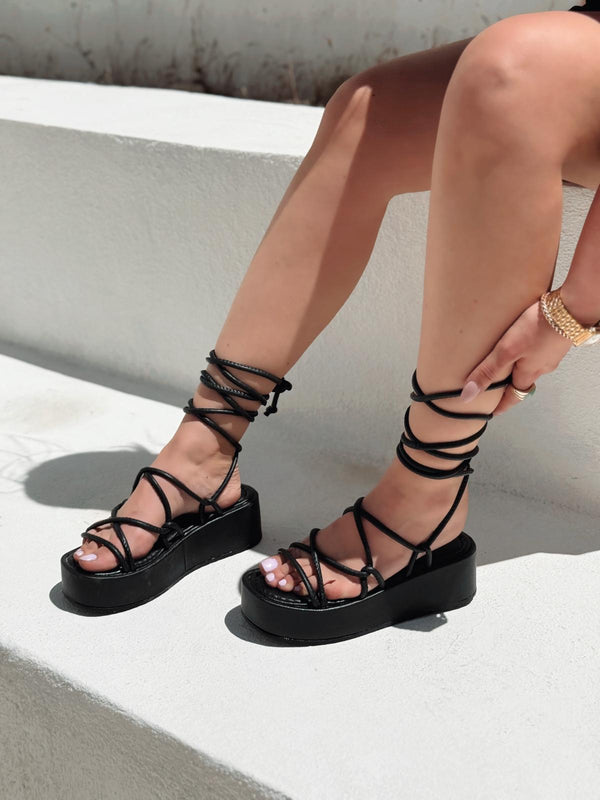 Darvi Mat Deri Siyah Dolgu Topuklu Kadın Sandalet - ILOVESHOES