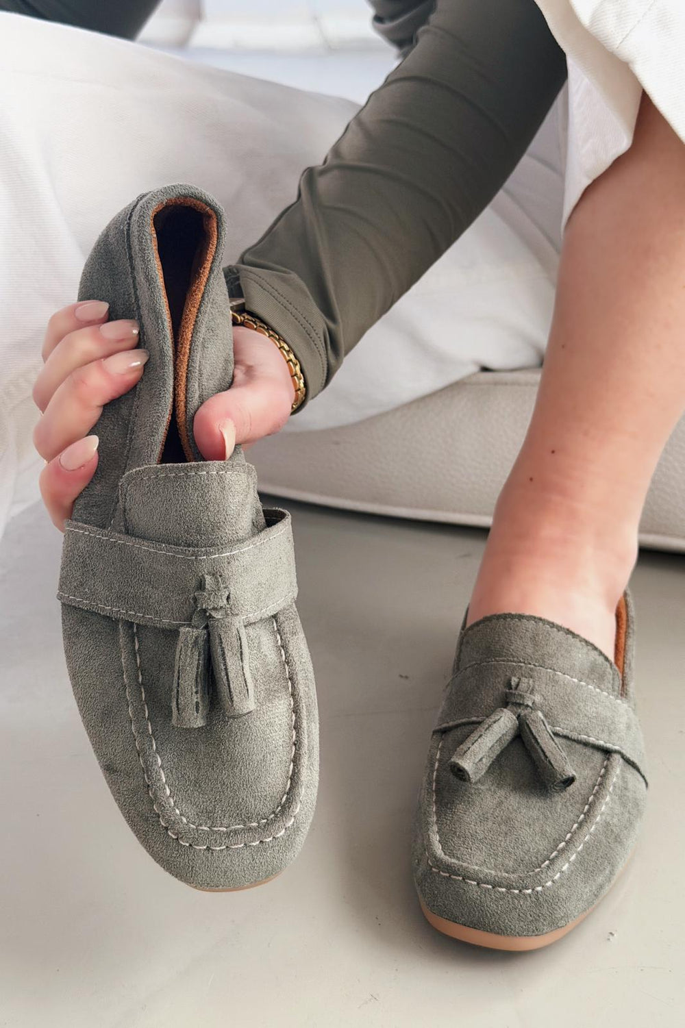 Olena Kadın Loafer Haki Süet - ILOVESHOES