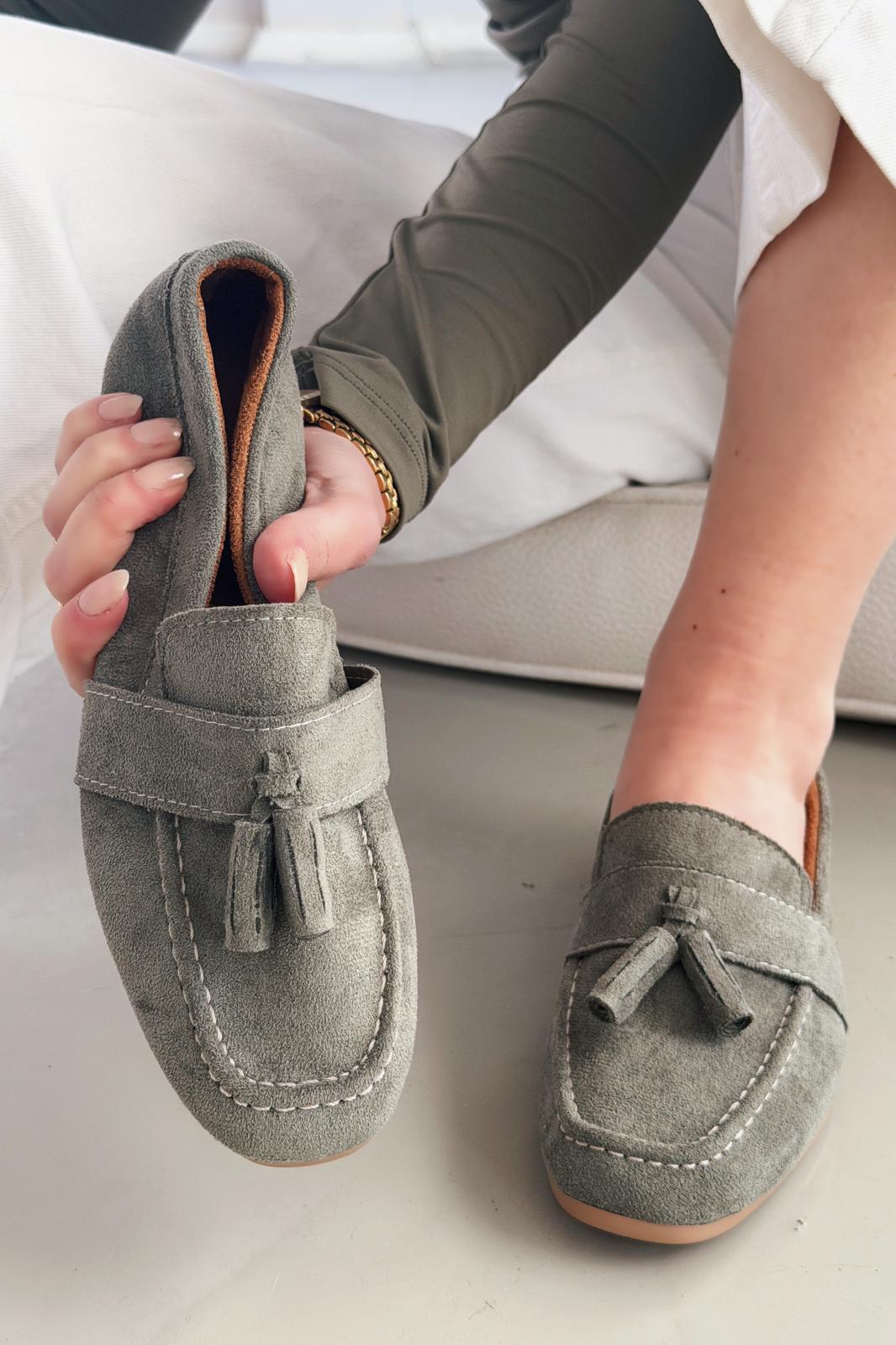 Olena Kadın Loafer Haki Süet - ILOVESHOES