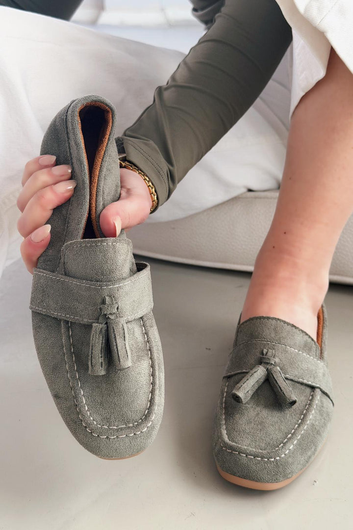 Olena Kadın Loafer Haki Süet - ILOVESHOES