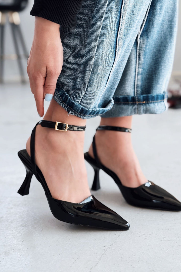 Rivara Siyah Rugan Günlük 7 cm Topuklu Kadın Ayakkabı - ILOVESHOES Türkiye