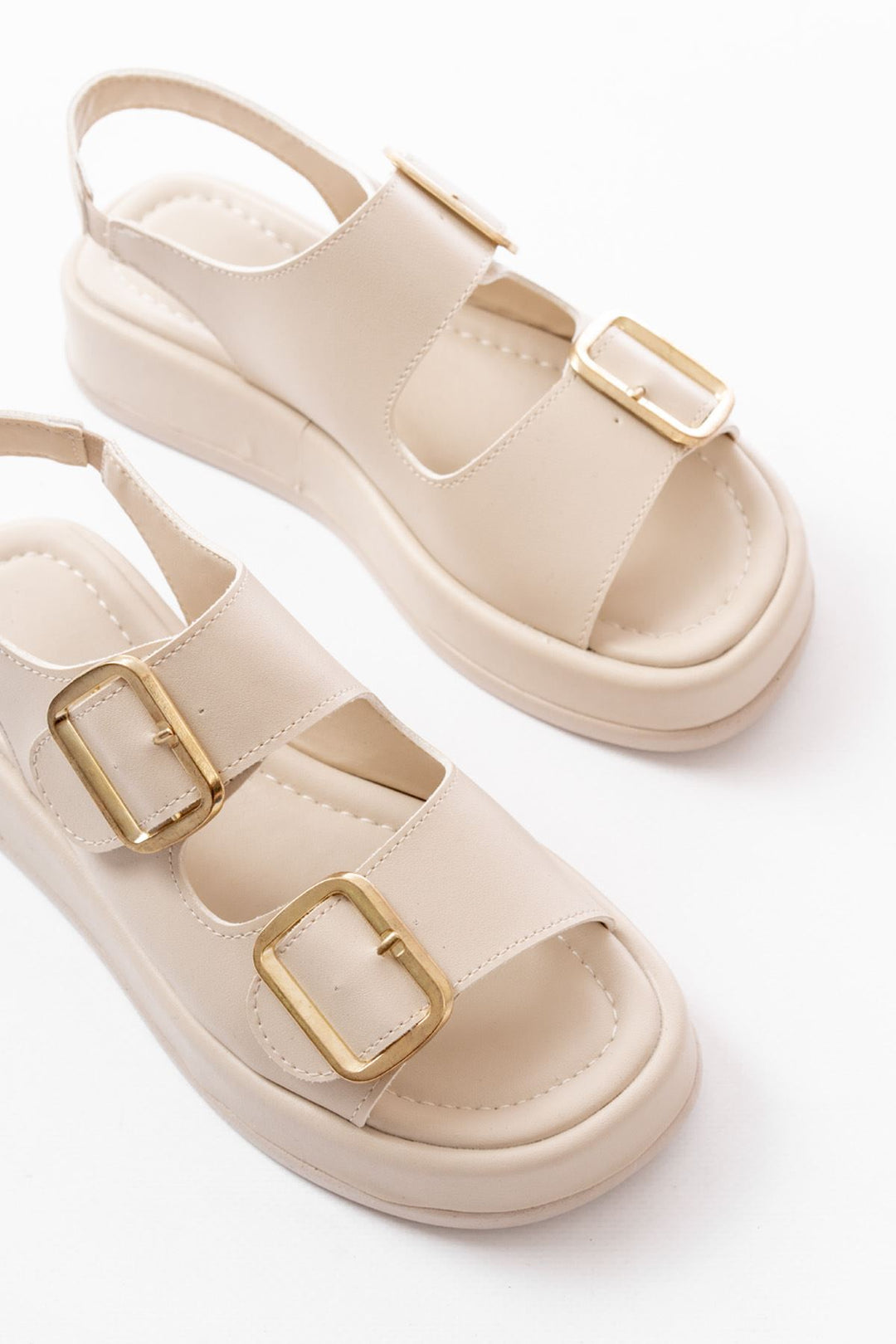 Borea Mat Deri Bej Baretli Kadın Sandalet - ILOVESHOES