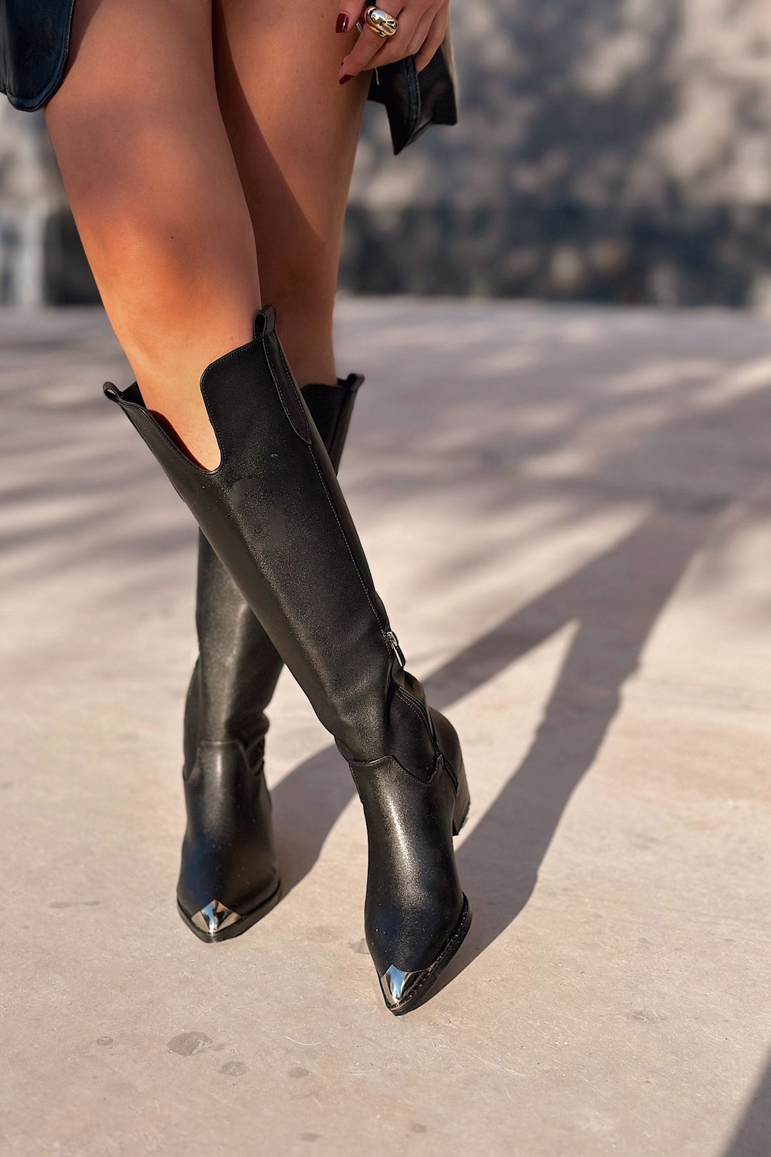 Leroys Mat Deri Siyah Kadın Kovboy Çizme - ILOVESHOES