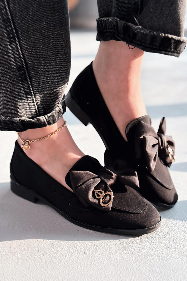 Norrada Kadın Loafer Siyah Saten - ILOVESHOES