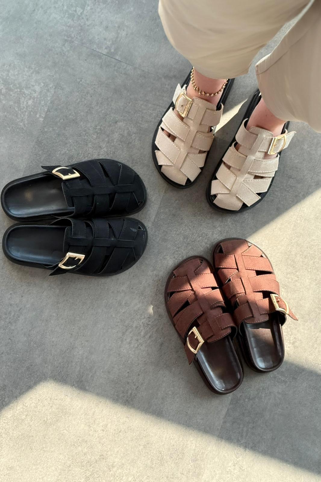 Polra Süet Siyah Düz Kadın Terlik - ILOVESHOES