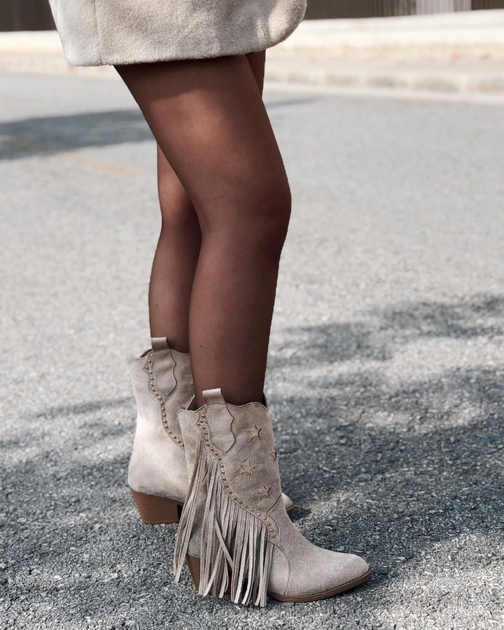 Silvene Kadın Kovboy Çizme Bej Süet - ILOVESHOES