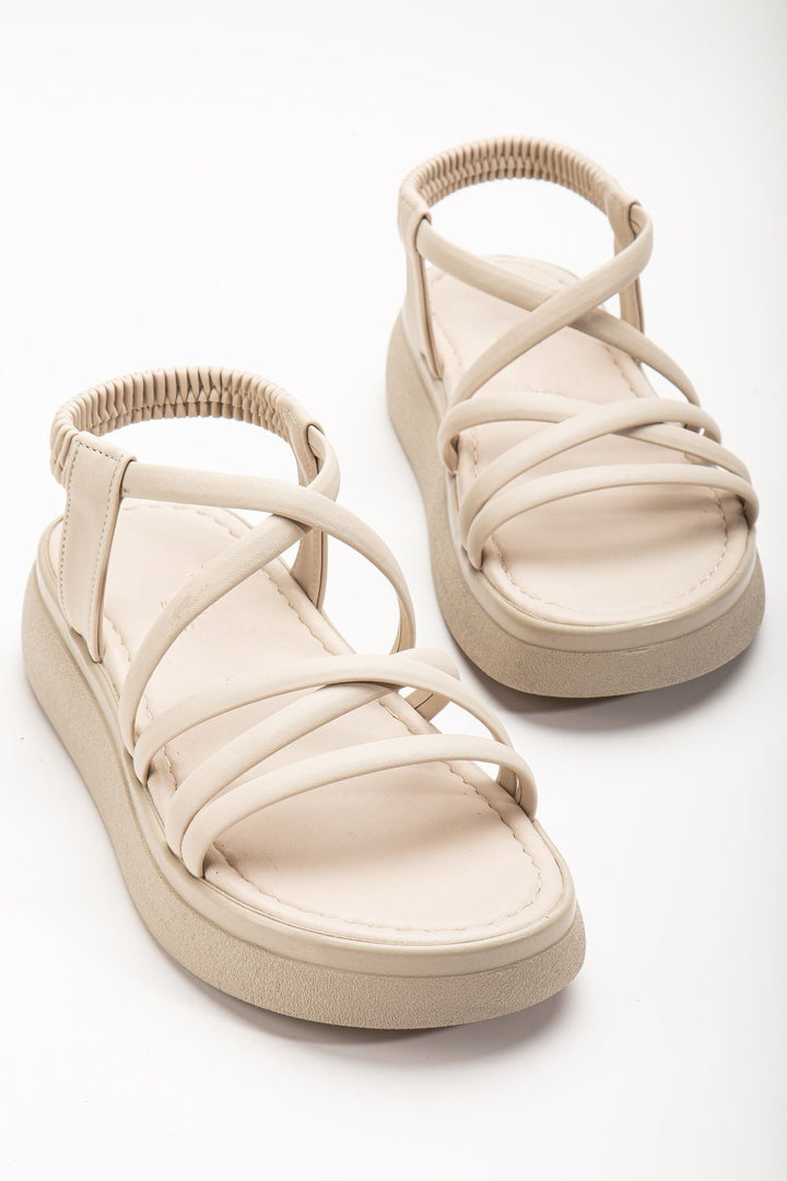 Herilva Mat Bej Çapraz Bantlı Kadın Sandalet - ILOVESHOES