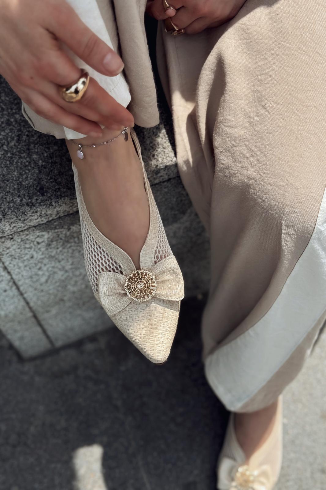 Zuneya Kurdele Detaylı kadın File Babet Bej - ILOVESHOES