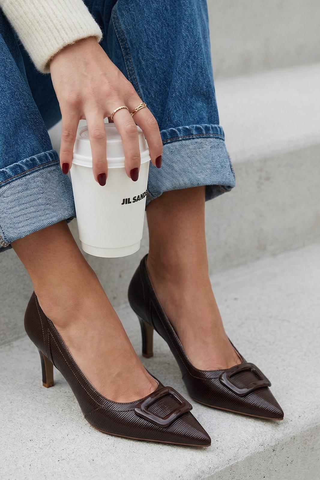 Finrel Stiletto Acıkahve Rugan Toka Detaylı - ILOVESHOES