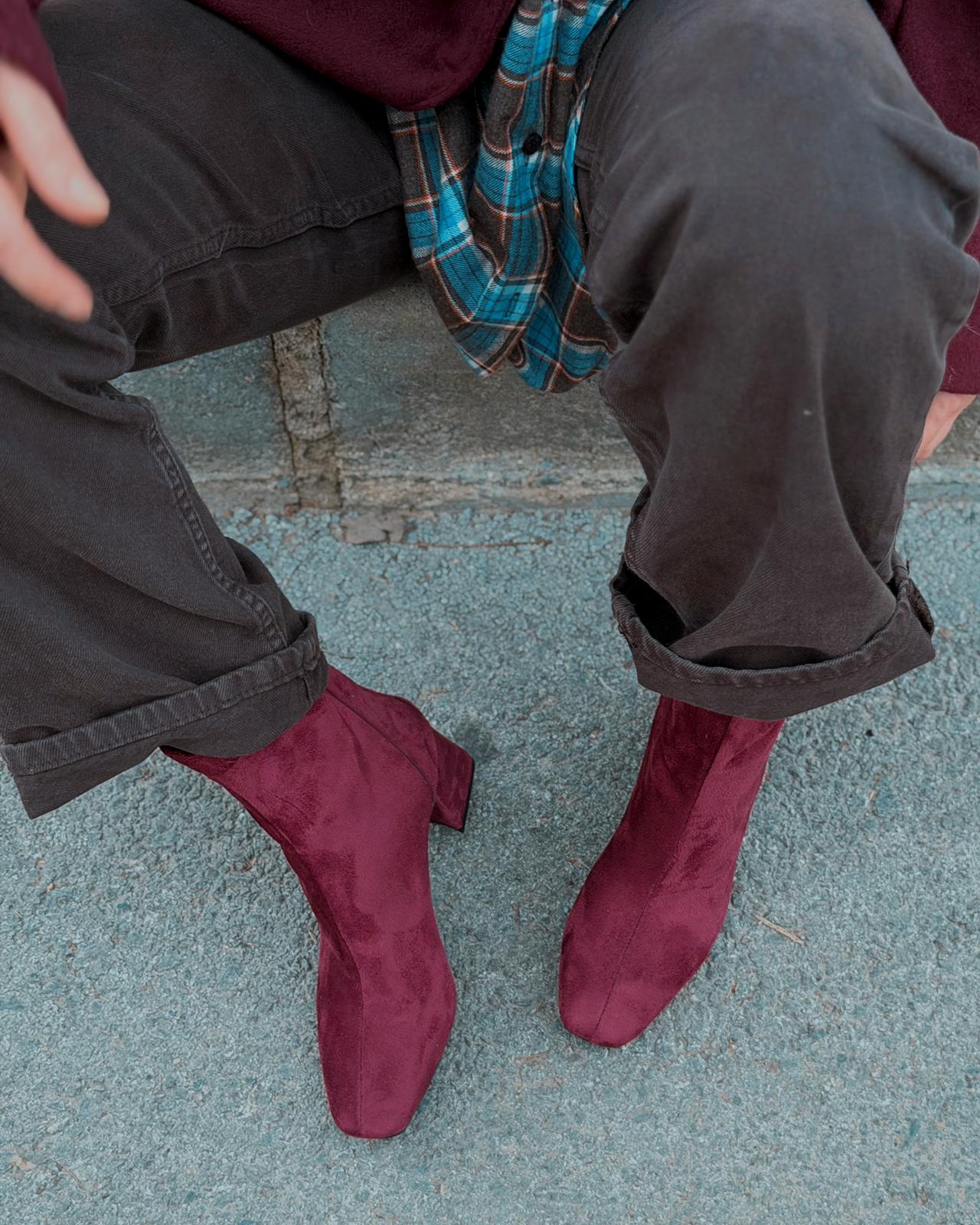 Jornel Kadın Topuklu Streç Bot Bordo Süet - ILOVESHOES