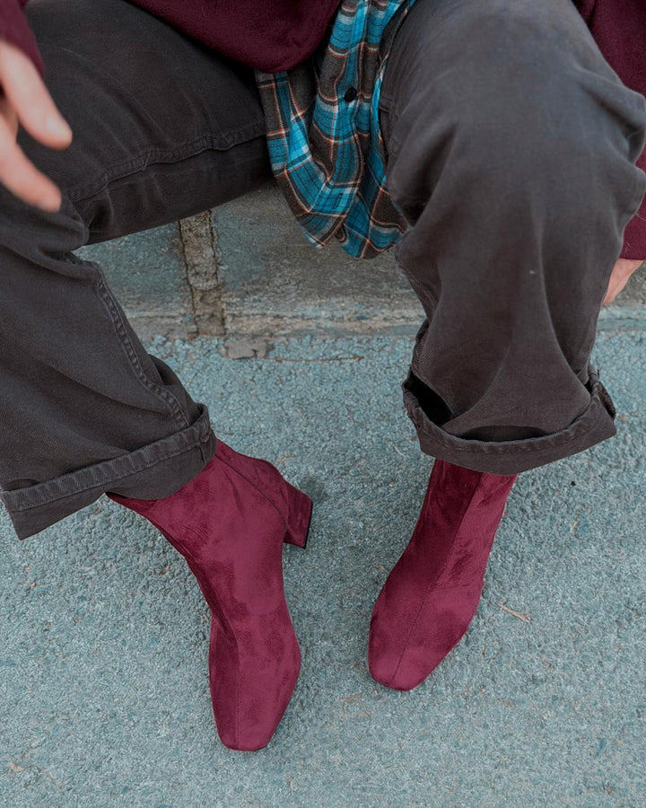 Jornel Kadın Topuklu Streç Bot Bordo Süet - ILOVESHOES