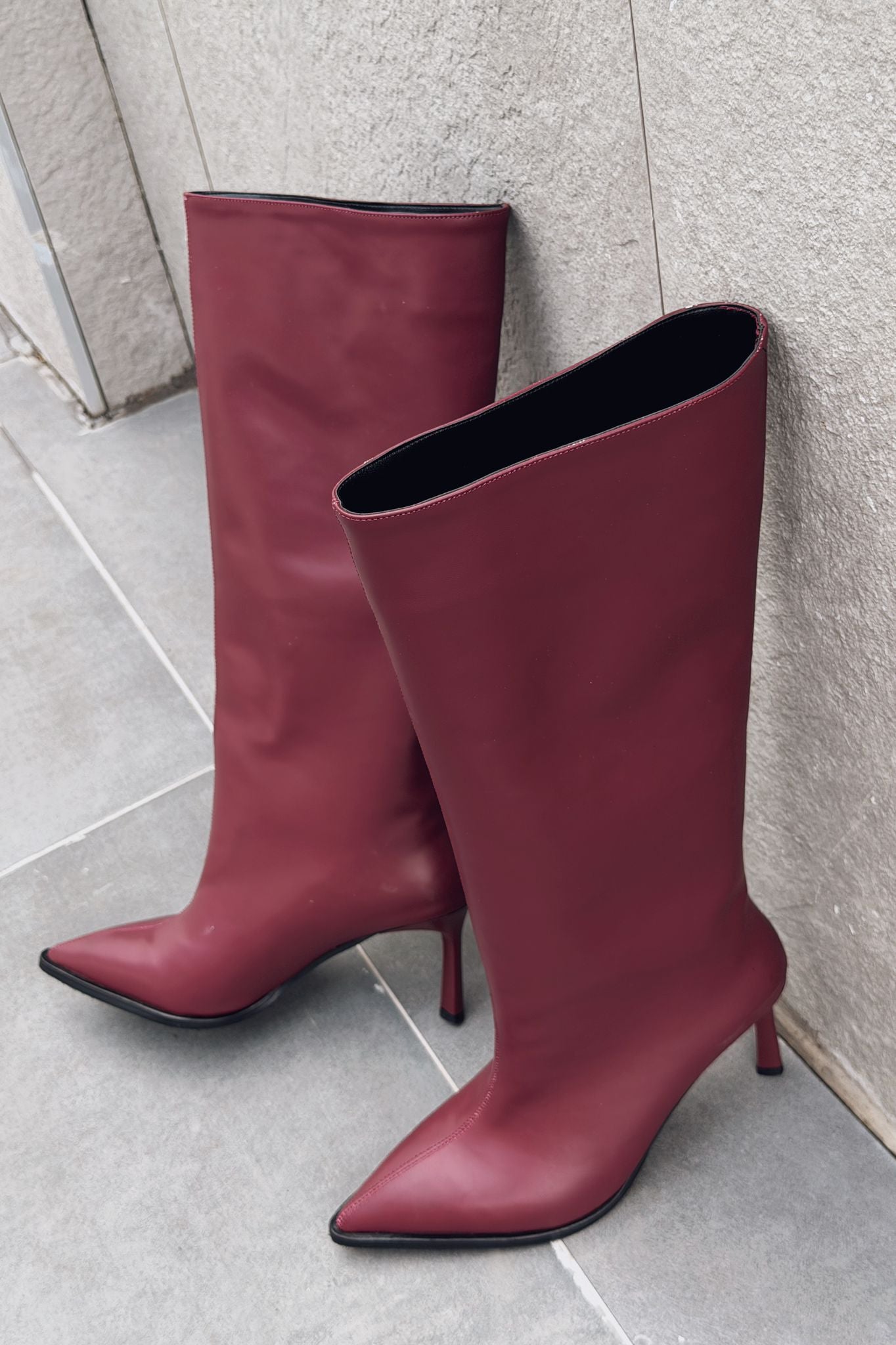 Aviren Kadın Topuklu Çizme Bordo Mat Deri - ILOVESHOES