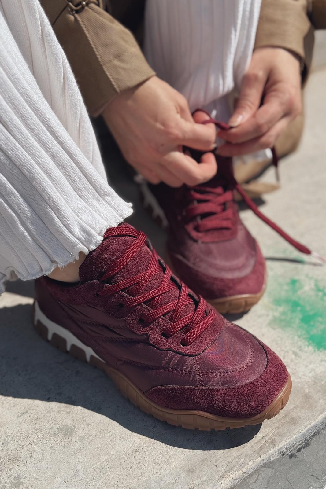 Romine Paraşüt Kumaş Bordo Kadın Spor Ayakkabı - ILOVESHOES